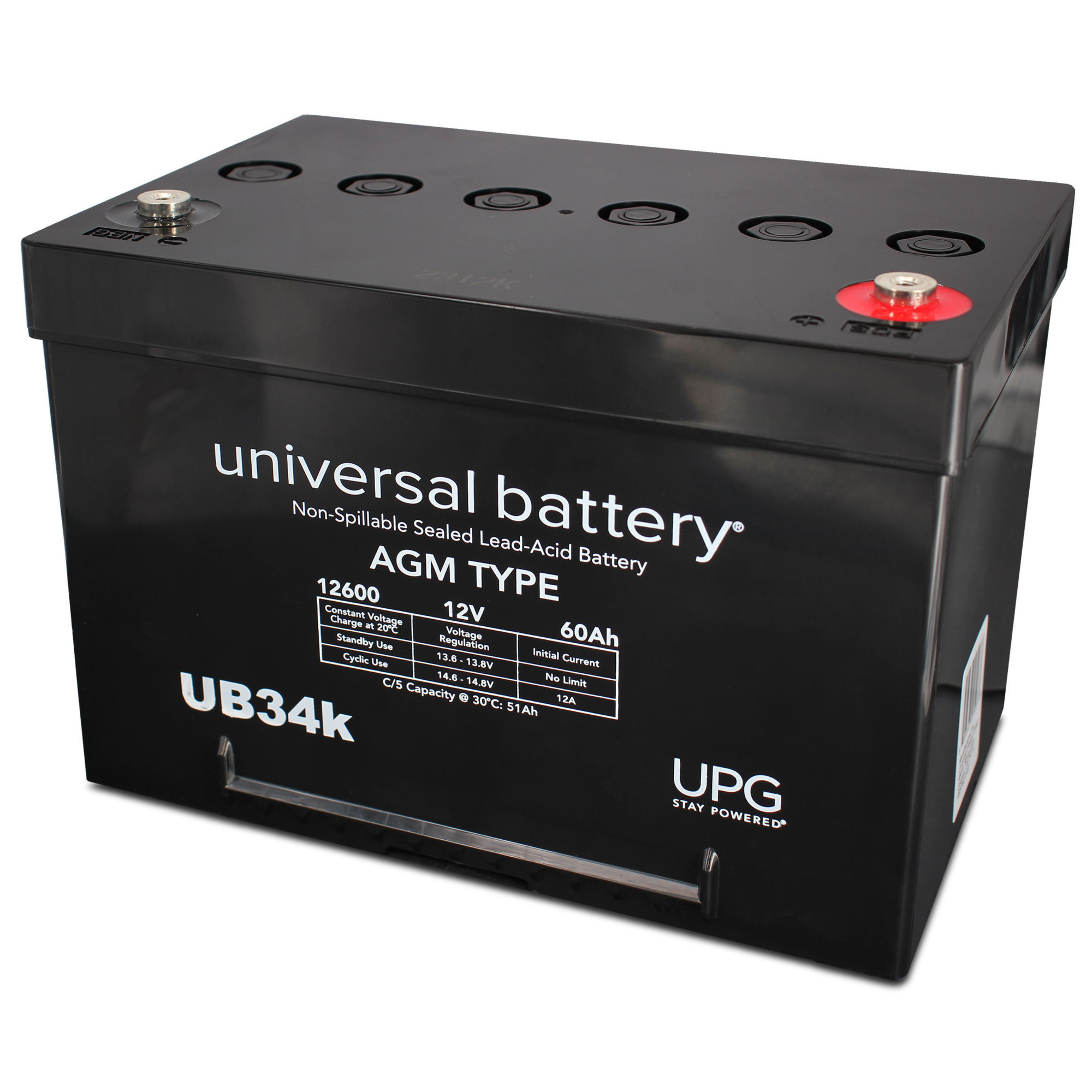 UPG, 12V 60Ah I6 Group 34 Volts 12 Amp Hours 60 Model# UB12600 (Group 34 AGM)